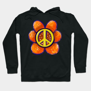 The Peace sign in orange flower hippy retro hippie Grunge Hoodie